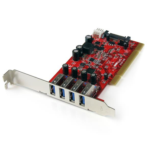 4 Port PCI SuperSpeed USB 3.0 Adapter Card with SATA/SP4 Power - Quad Port PCI SuperSpeed USB 3 Controller Card with SATA/SP4 Power