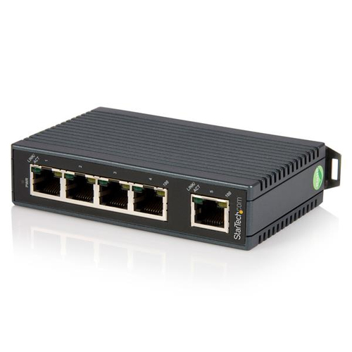 5 Port Industrial Ethernet Switch - DIN Rail Mountable - Fast 10/100Mbps Unmanaged Network Switch - IP30-rated Housing - Energy-Efficient Ethernet - 12-48V DC Terminal Block Input