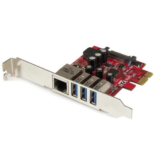 3 PORT PCI EXPRESS USB 3.0 CARD + GIGABIT ETHERNET - FITS STANDARD LOW-PROFILE PCS - UASP SUPPORTED - OPTIONAL SATA POWER - USB 3 WITH NETWORK ADAPTER CARD - BACKWARD COMPATIBLE