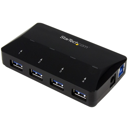 4-PORT USB 3.0 HUB PLUS DEDICATED CHARGING PORT - 1 X 2.4A PORT - DESKTOP USB HUB FAST-CHARGING STATION - MOBILE DEVICE CHARGER INCL IPAD IPHONE - USB BATTERY CHARGING SPEC 1.2