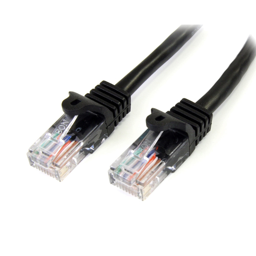 0.5m Black Cat5e Ethernet Patch Cable with Snagless RJ45 Connectors