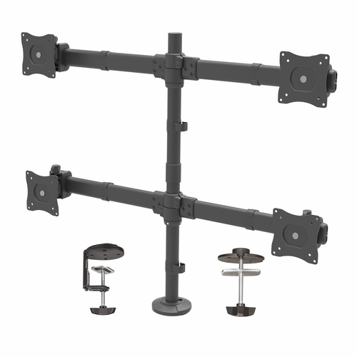 Desk Mount Quad Monitor Arm - Articulating - For VESA Mount Monitors up to 27in Monitors (up to 17.6lb/8kg) - Heavy Duty Steel Construction - Micro Adjustment for Level Viewing