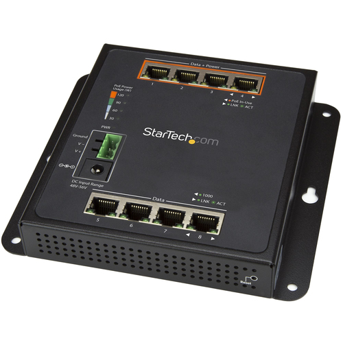 8-Port (4 PoE+) Gigabit Ethernet Switch - Industrial Managed Network Switch - Wall Mount w/ Front Access - Rugged IP30 Industrial Ethernet Switch - Gigabit Switch - Managed Switch