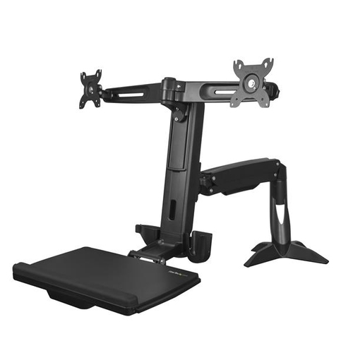 Sit Stand Dual Monitor Arm - For 2 x 24in Monitors - Height Adjustable - VESA Dual Monitor Stand - Sit Stand Workstation