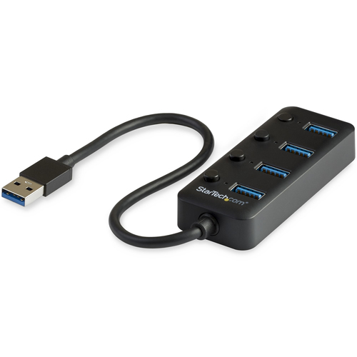 USB 3.0 Hub - 4x USB-A Ports with Individual On/Off Switches - Bus Powered - Portable - USB Splitter - USB Port Expander