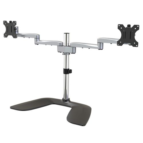 Dual Monitor Stand - Ergonomic Desktop Monitor Stand for up to 32in (17.6lb/8kg) VESA Displays - Free-Standing Articulating Universal Computer Monitor Mount - Adjustable Height - Silver