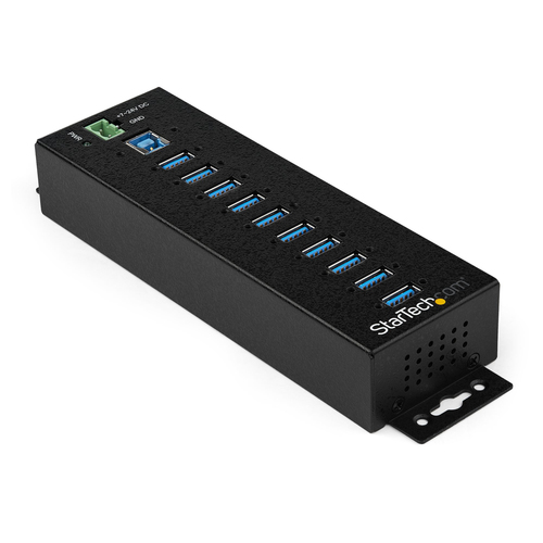10-Port USB 3.0 Hub with Power Adapter - Metal Industrial USB-A Hub with ESD and 350W Surge Protection - Din/Wall/Desk Mountable - High Speed USB 3.2 Gen 1 (5Gbps) Hub - TAA