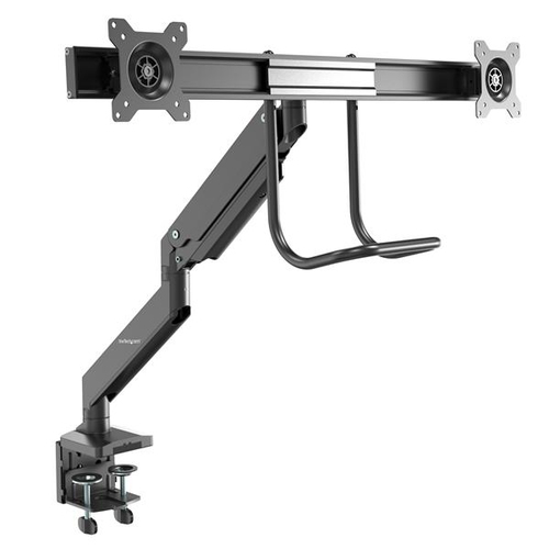 Dual Monitor Arm Mount - Synced Height Adjustment - Desk Clamp for 17in to 32in VESA Monitors - Easy Grip Handle (ARMSLMBARDUO)