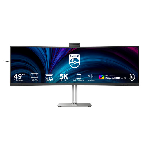 Philips 49B2U5900CH/75 124cm (48.8in) B Line Dual QHD USB-C Docking Monitor - 5MP Windows Hello Webcam - IPS - HDMI - DP - USBC - RJ45 - PD 100W - smart KVM