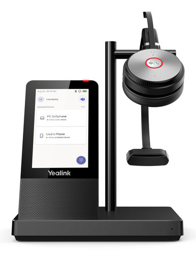 WH66 MONAURAL EAR (SINGLE EAR) OVER-THE-HEAD HEADSET. BUSYLIGHT ON HEADSET. LEATHER EAR CUSHIONS. YEALINK ACOUSTIC SHIELD TECHNOLOGY. DECT BASE: MS TEAMS BUTTON. INPUT PORTS: 1X USB 3.0 PORT 2X BLUETO
