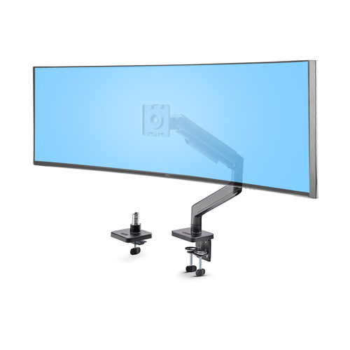 Monitor Desk Mount for up to 49in 32:9 Ultrawide Curved Screens Mechanical Spring Arm C-Clamp/Grommet Tool-Less Adjustment Max 44lb/20kg