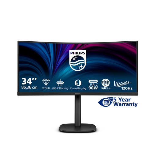 Philips 34B2U3600C/75 86.36 cm (34in) B Line WQHD USB-C Docking Monitor - HDMI - DP - USBC - RJ45 - KVM - PD 90W - 5W Speakers - EyeSafe