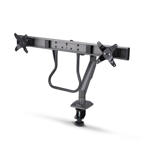 Desk Mount Dual Monitor Arm with Crossbar Up To 27IN Displays VESA 75x75/100x100 Max 33lb/15kg C-Clamp Fully Articulating Mechanical Spring TAA