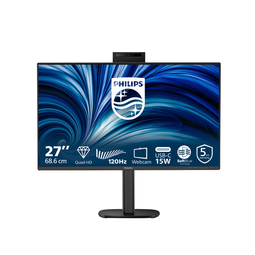 Philips 27B2N3500JH/75 68.6 cm (27in) Quad HD 2560x1440@120Hz IPS Buit in Speaker DP+HDMI USB hub(USB3.2 Gen1+USB-A) lowblue mode VESA mount height /Pivot/Swivel/Tilt. 5MP WIN HELLO CAMERA