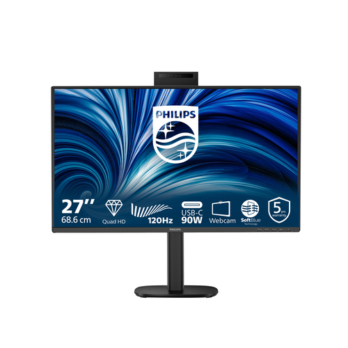 27B2U3601H/75 27in(68.5cm) 2560x1440 QHD 3000 Series LCD with USB-C dockin IPS and SoftBlue Eye Technology Displayport/ HDMI/ USBC/ Rj45 PD-upto 100W In-built Speaker and POP-UP Webcam VESA mount